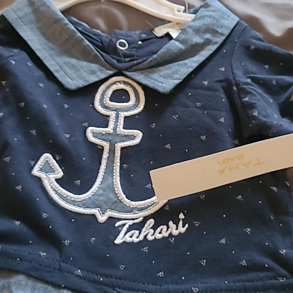 Tahari Romper Shorts, Blue and Khaki, 3/6months - Picture 4 of 6